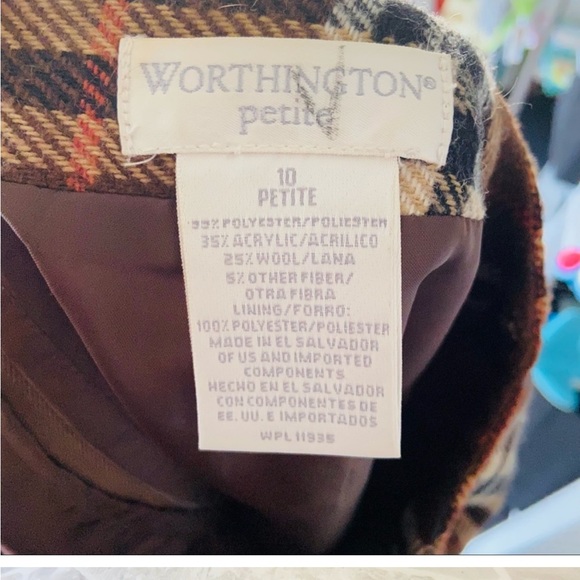 WORTHINGTON plaid brown blanket fringe wool midi skirt - Picture 4 of 6